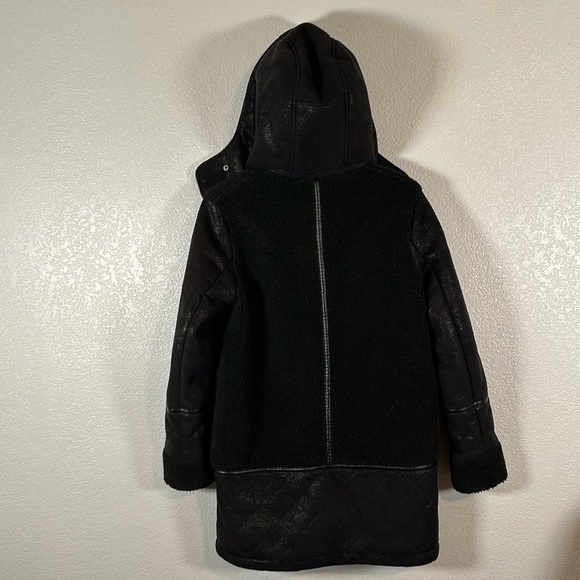 Abercrombie & Fitch Black Long Line Sherpa Faux Suede 2 Way Zip Winter Coat - Picture 5 of 8